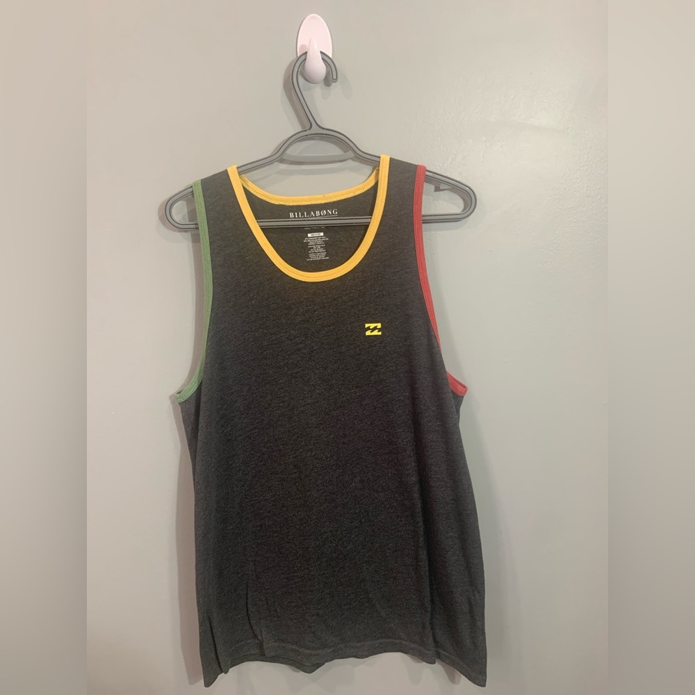 Billabong Black Tank Top with Yellow, Red, and Green Accents